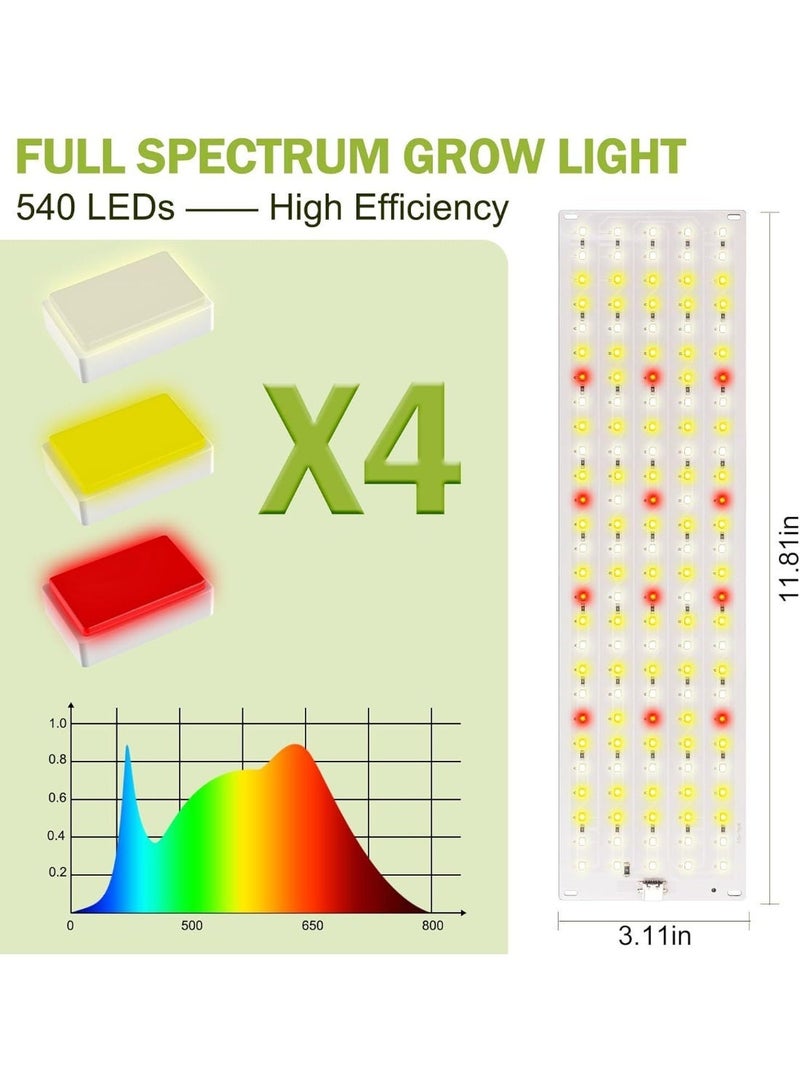 WALALLA Full Spectrum Grow Light Panels for Indoor Plants, 33W 540 LEDs Ultra-Thin Plant Lights with 3/9/12H Timer and 10 Dimmable Levels, Under Cabinet Grow Lamps, 4 Pack - Image 3