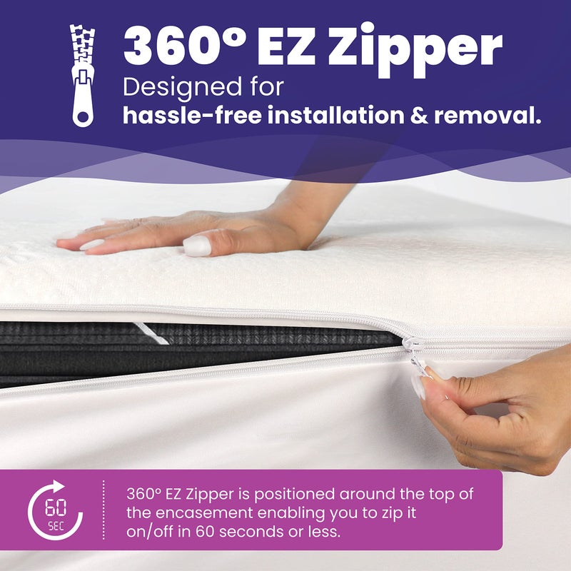 Slumberfy Queen Size Waterproof Bamboo Mattress Encasement by Slumberfy - Premium Skin-Safe Mattress Protector with 360Â° EZ Zipper, Lab-Tested Bed Bug, Zippered Encasement (60x80 in) - Image 3