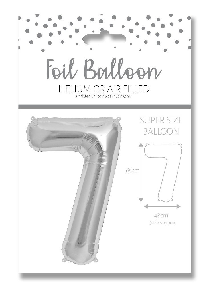 EuroWrap - Number 7 Silver Foil Balloon 65cm - Perfect for Celebrations Like Birthdays and Decor. - Image 1