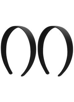 WLLHYF WLLHYF 2 PCS Satin Headband 1 Inch Black Fashion Hard Hairband Non Slip Plain Hair Band DIY Halloween Christmas Holiday Costume Hair Accessories for Women Girls 