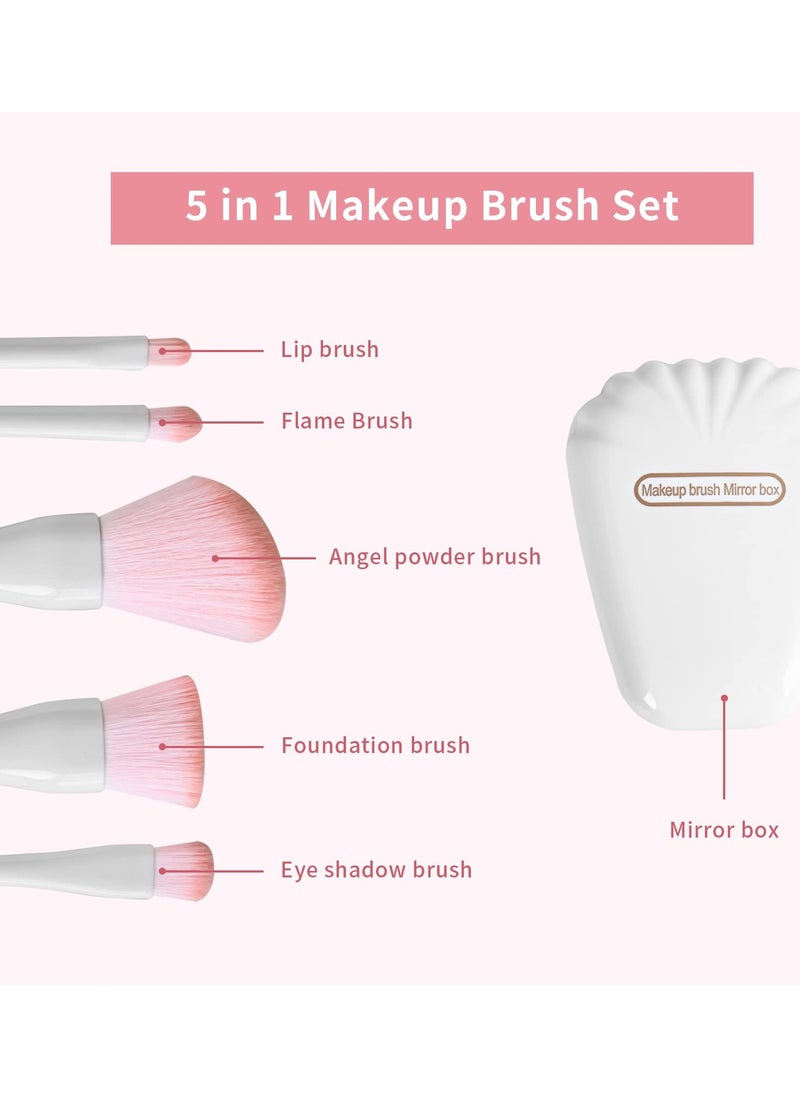 Excefore Travel Makeup Brush Set, Portable Foundation Powder Concealer Eyeshadow Makeup Brush 5 Pcs with Mirror, Perfect for Blush, Bronzer, Highlighter, Flawless Application  - Image 2