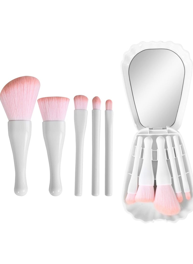 Excefore Travel Makeup Brush Set, Portable Foundation Powder Concealer Eyeshadow Makeup Brush 5 Pcs with Mirror, Perfect for Blush, Bronzer, Highlighter, Flawless Application  - Image 1