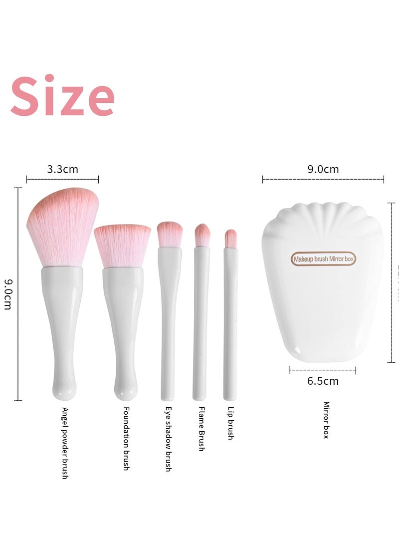 Excefore Travel Makeup Brush Set, Portable Foundation Powder Concealer Eyeshadow Makeup Brush 5 Pcs with Mirror, Perfect for Blush, Bronzer, Highlighter, Flawless Application  - Image 4