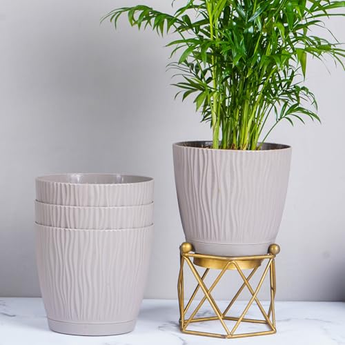 Nurturing Green® Set of 4 Self Watering Pots for Home, Decor & Garden | Flower Pots, Planters for Indoor Plants | Plastic Pots for Living Room (Color: Mocha, Size: 14cm x 12.5cm Each) - Image 1