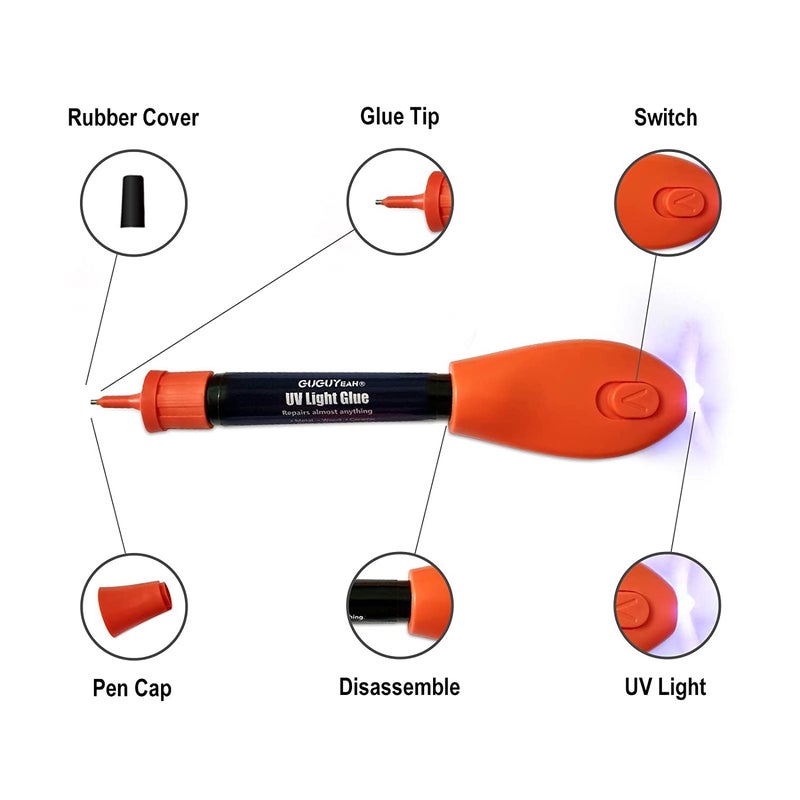 GUGUYeah UV Light Glue Kit Clear Adhesive Liquid Plastic Welder 5 Seconds Repair Almost Anything 1 Pack with 8g Refill LX#8902-GL-001 - Image 3