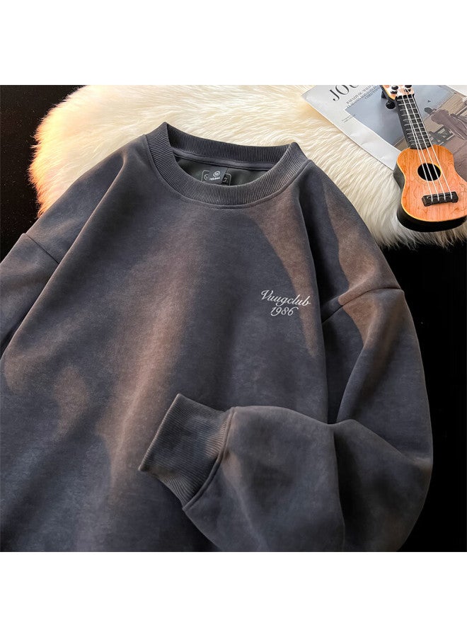 Vuug Tie-dye Distressed Hoodie Men's Spring Autumn Loose American Style Fleece-lined High Street Base Shirt 3XL Carbon Gray Fleece-lined - Image 1