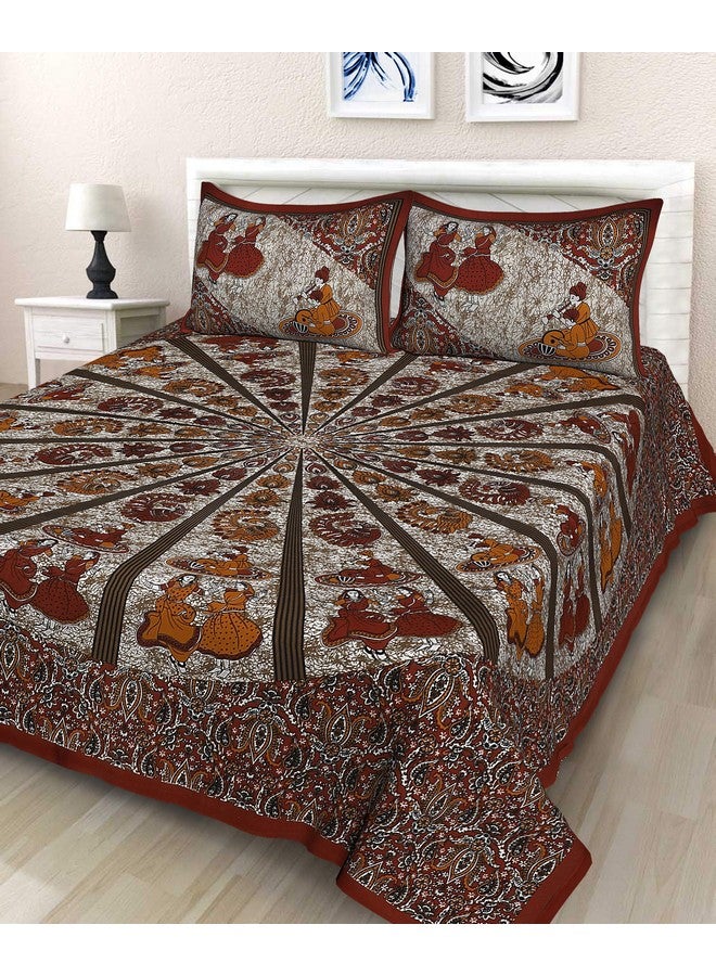 Monique Brand 144 TC 100% Pure Cotton Rajasthani Jaipuri Printed Double Bedsheet Size Bedsheet for Double Bed with 2 Pillow Cover -Maroon - Image 1