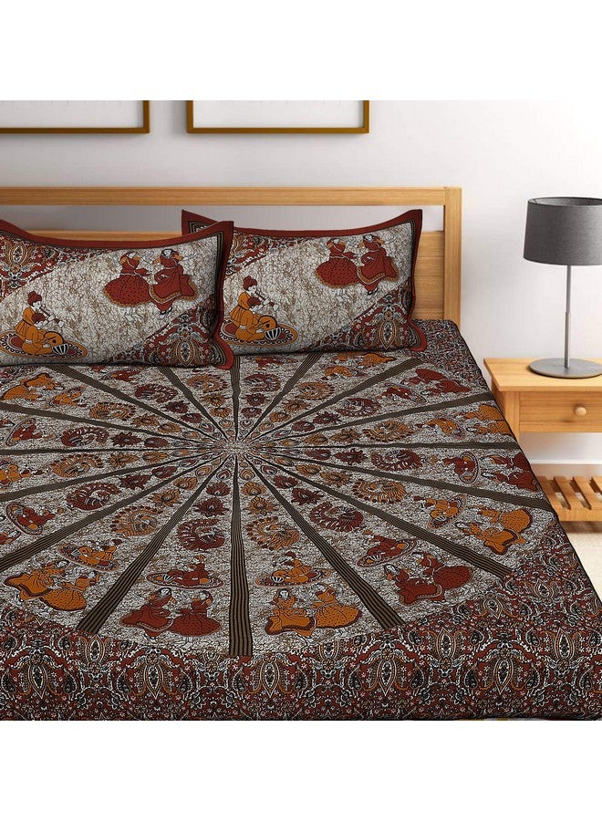 Monique Brand 144 TC 100% Pure Cotton Rajasthani Jaipuri Printed Double Bedsheet Size Bedsheet for Double Bed with 2 Pillow Cover -Maroon - Image 2
