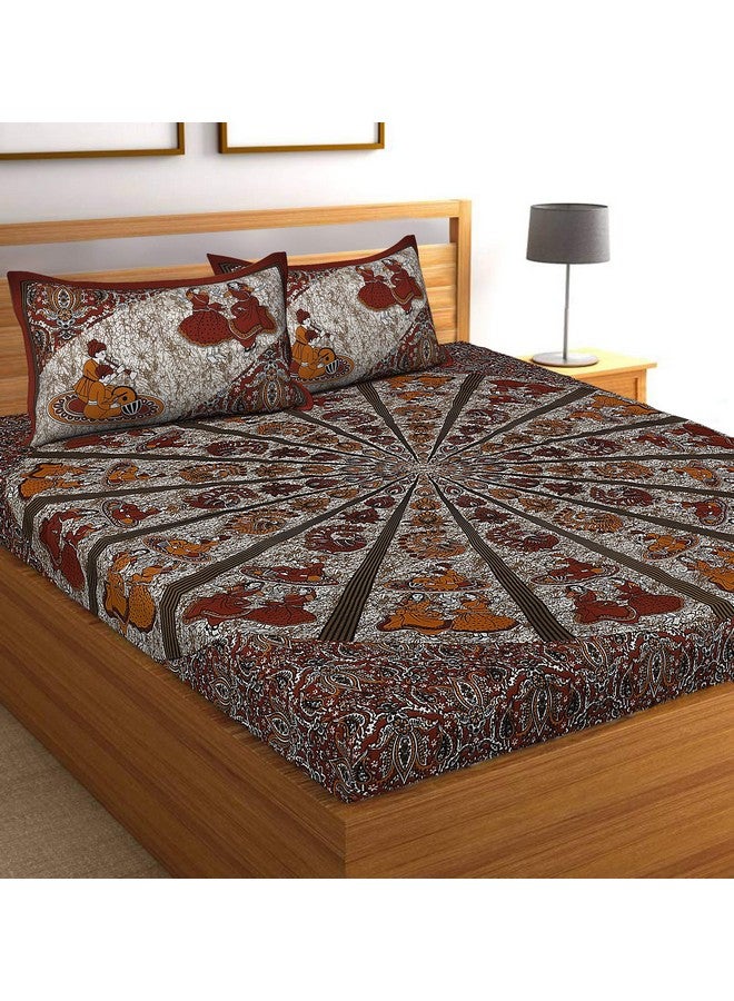 Monique Brand 144 TC 100% Pure Cotton Rajasthani Jaipuri Printed Double Bedsheet Size Bedsheet for Double Bed with 2 Pillow Cover -Maroon - Image 3