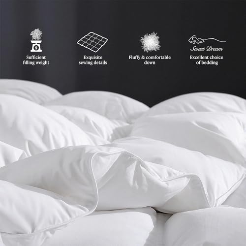 Kathy Ireland Royal Luxe Formerly Kathy Ireland Twin Size White Goose Feather and Down Comforter - 100% Cotton All Season Lightweight Hypoallergenic Duvet Insert with Corner Tabs, 68"x 88" - Image 5