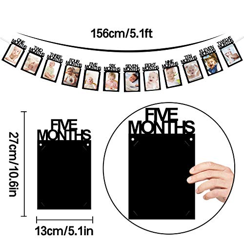 Hatcher lee 1st Birthday Baby Photo Banner 1-12 Month Photo Prop Garland Bunting Baby Shower Party Decoration Black - Image 2