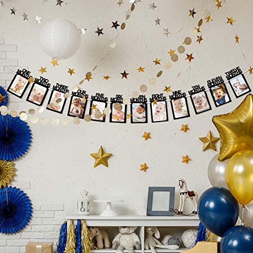 Hatcher lee 1st Birthday Baby Photo Banner 1-12 Month Photo Prop Garland Bunting Baby Shower Party Decoration Black - Image 5
