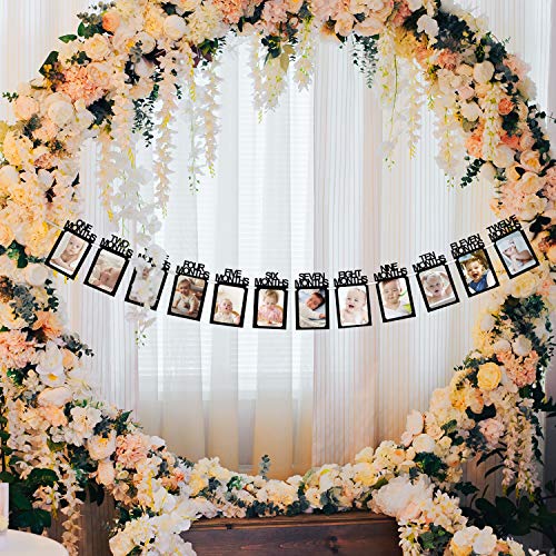 Hatcher lee 1st Birthday Baby Photo Banner 1-12 Month Photo Prop Garland Bunting Baby Shower Party Decoration Black - Image 4