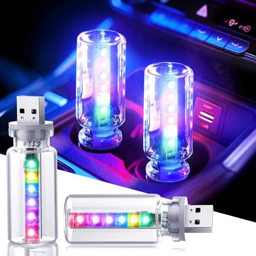 Suacopzar 2PCS 13 in 1 USB Car Light Plug in USB Interior Car Lights Touch Control Mini Glass Bottle Night Lamp with 13 Modes 7 Colors Mini LED Bulb Night Light Ambient Lighting for Auto Bedroom Decoration - Image 1
