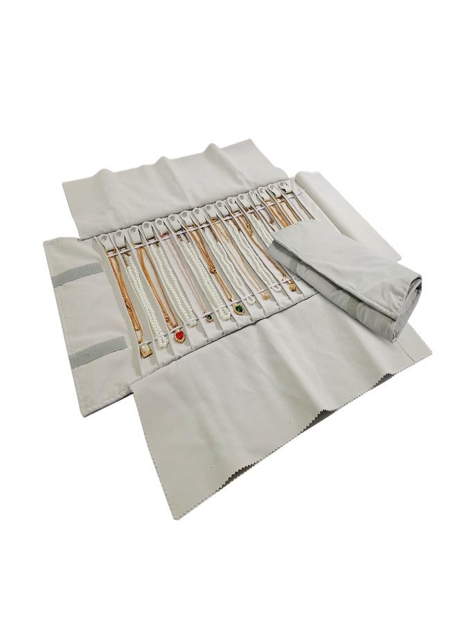 SCIKHEFT Portable Jewelry Roll Untangled Secure Necklace Travel Storage Bag Displays Holder 16 Chain (Beige) - Image 3