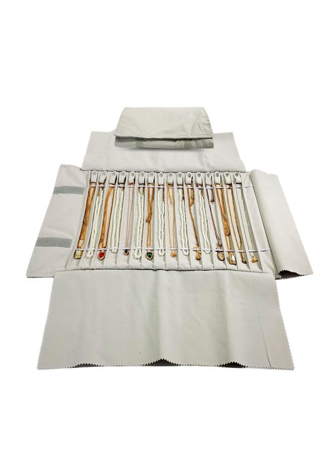 SCIKHEFT Portable Jewelry Roll Untangled Secure Necklace Travel Storage Bag Displays Holder 16 Chain (Beige) - Image 1