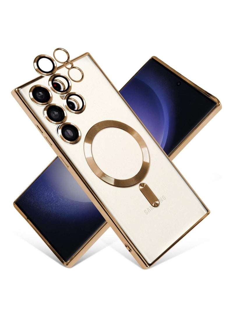 Magnetic Clear Case for Samsung Galaxy S23 Ultra with Camera Lens Protector Magsafe Compatible Electroplated Soft TPU Shockproof Anti-Scratch Phone Case - Image 1