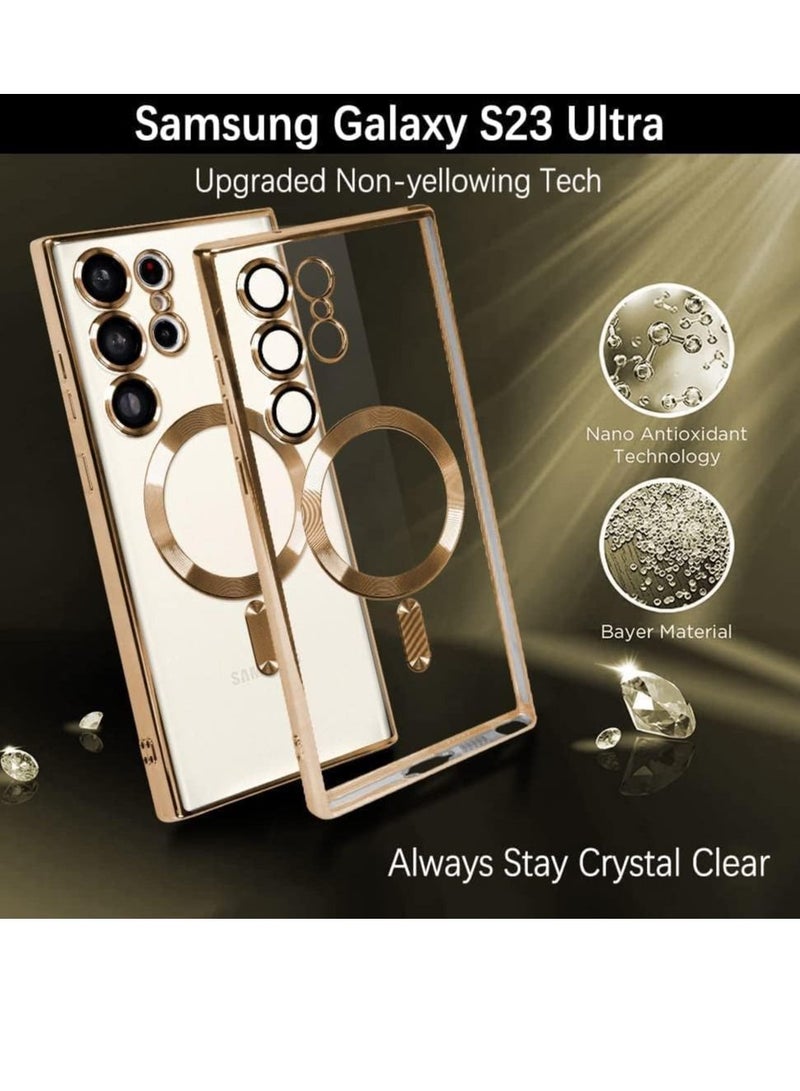 Magnetic Clear Case for Samsung Galaxy S23 Ultra with Camera Lens Protector Magsafe Compatible Electroplated Soft TPU Shockproof Anti-Scratch Phone Case - Image 3