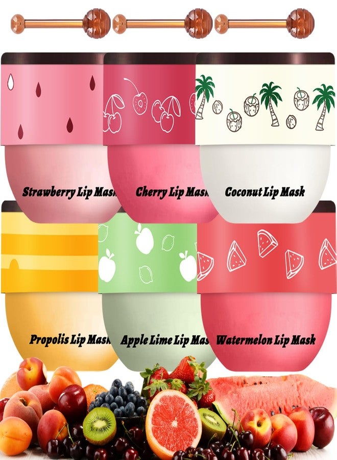 Scarman 6 PCS Bee Lip Balm Honey Pot, Propolis Lip Mask Overnight, Moisturizing Hydrating Lip Sleeping Mask Prevention Dry and Cracked, Reduce Lip Lines (Strawberry&Watermelon&Honey&Cherry&Coconut&Apple Lime) - Image 1