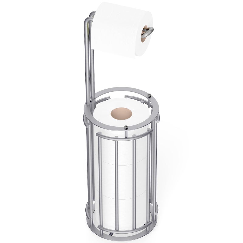 Meangood Toilet Paper Holder Stand And Tissue Paper Roll Dispenser For 4 Mega Rolls (Matte Silver) - Image 2