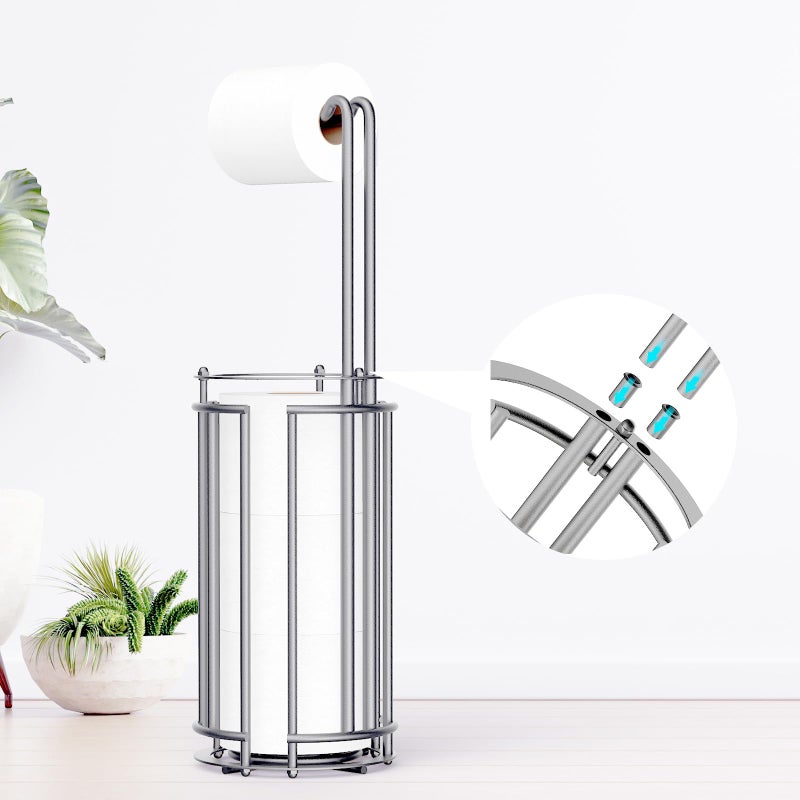 Meangood Toilet Paper Holder Stand And Tissue Paper Roll Dispenser For 4 Mega Rolls (Matte Silver) - Image 3