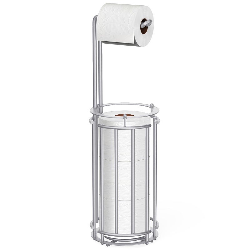 Meangood Toilet Paper Holder Stand And Tissue Paper Roll Dispenser For 4 Mega Rolls (Matte Silver) - Image 1