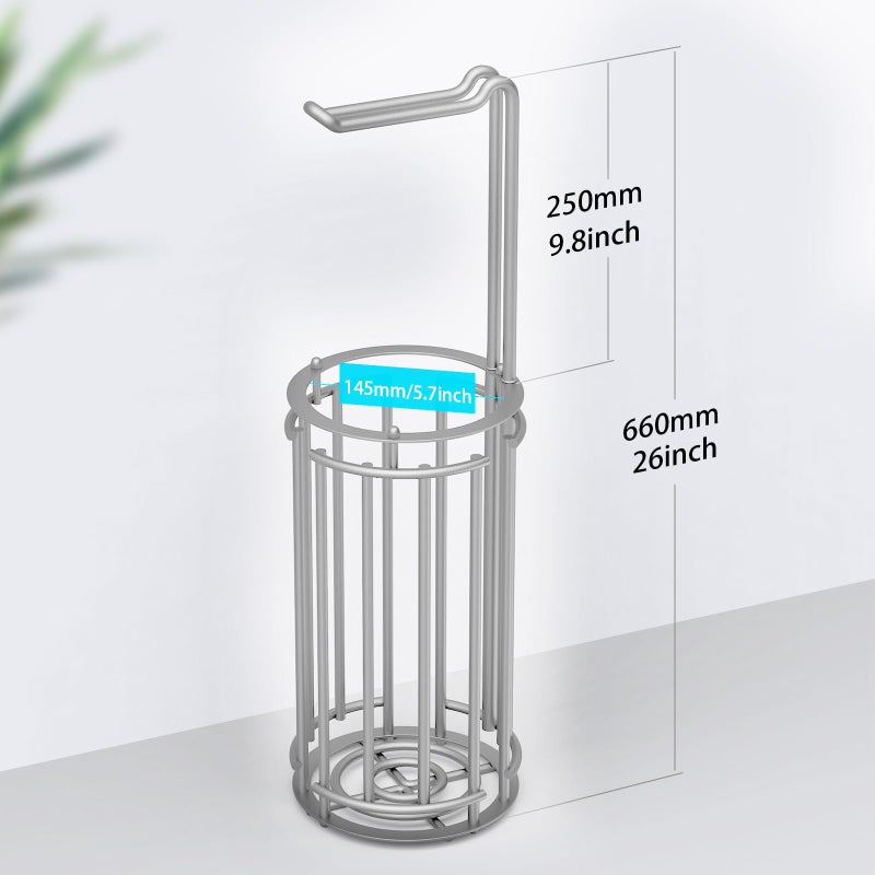 Meangood Toilet Paper Holder Stand And Tissue Paper Roll Dispenser For 4 Mega Rolls (Matte Silver) - Image 5
