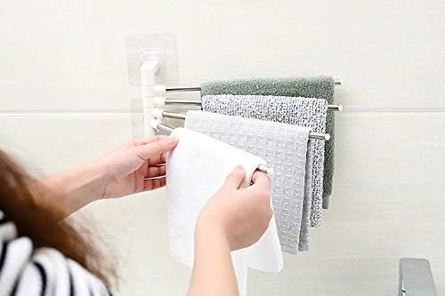 Kuruji Platinum 4 Bar Stainless Steel Folding Towel Hanging Holder Shelf Rack Organizer Portable Stand Long with Chrome Finish for Bathroom Kitchen with Hanger - Image 5