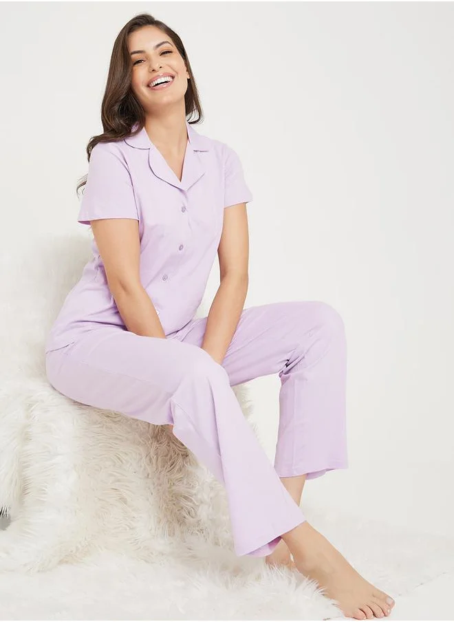 Styli Cotton Jersey Short Sleeve Shirt and Pyjama Set