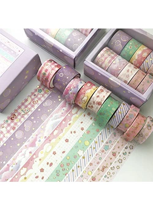 Generic Crazy Craft 10 Piece Cute Gold Foil Bronzing Washi Tape Set for Travellers Journal Decoration | Decorative Masking Tapes for DIY Crafts 
