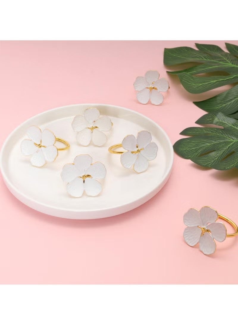 6 قطع من حلقات مناديل الزهور البيضاء وحاملات مناديل معدنية ذهبية اللون ومشابك مناديل زهور الزفاف وعيد الشكر وعيد الميلاد ورمضان ومهرجان ديكور الطاولة - Image 2