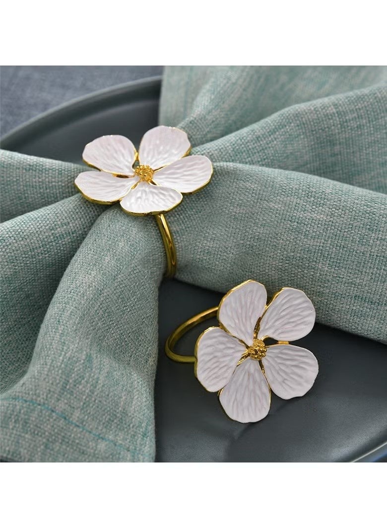 6 قطع من حلقات مناديل الزهور البيضاء وحاملات مناديل معدنية ذهبية اللون ومشابك مناديل زهور الزفاف وعيد الشكر وعيد الميلاد ورمضان ومهرجان ديكور الطاولة - Image 4