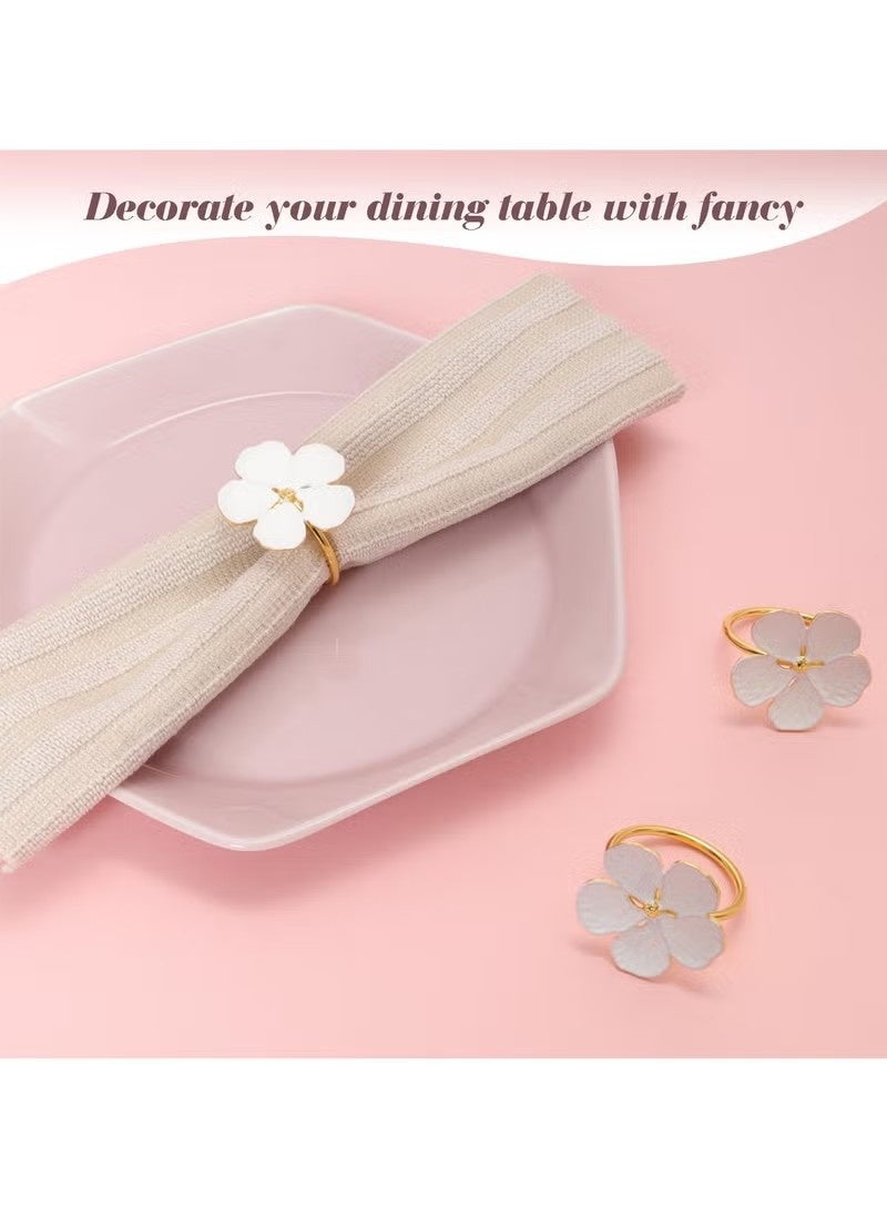 6 قطع من حلقات مناديل الزهور البيضاء وحاملات مناديل معدنية ذهبية اللون ومشابك مناديل زهور الزفاف وعيد الشكر وعيد الميلاد ورمضان ومهرجان ديكور الطاولة - Image 3