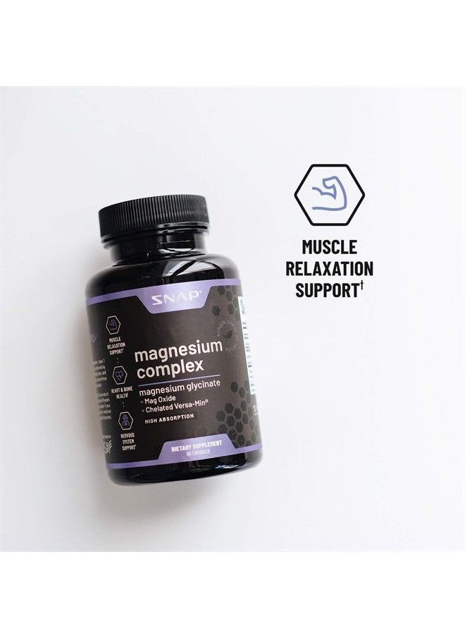 SNAP SUPPLEMENTS - Magnesium Complex Supplement - Magnesium Oxide & Magnesium Glycinate Capsules, Muscle Relaxer, Bone Strength, Support Nervous System, Natural Ingredients (60 Capsules) - Image 1