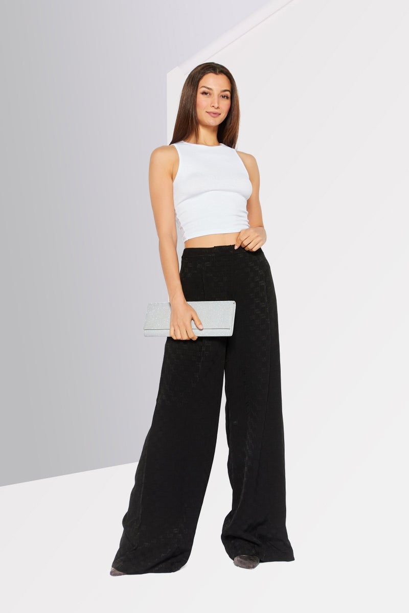 Michael Kors سروال نسائي عريض الساق بتصميم مخطط، أسود - Image 2