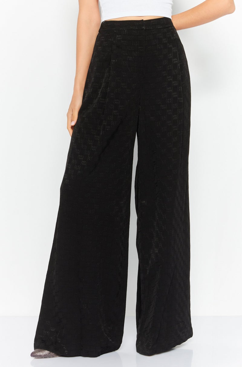 Michael Kors سروال نسائي عريض الساق بتصميم مخطط، أسود - Image 1