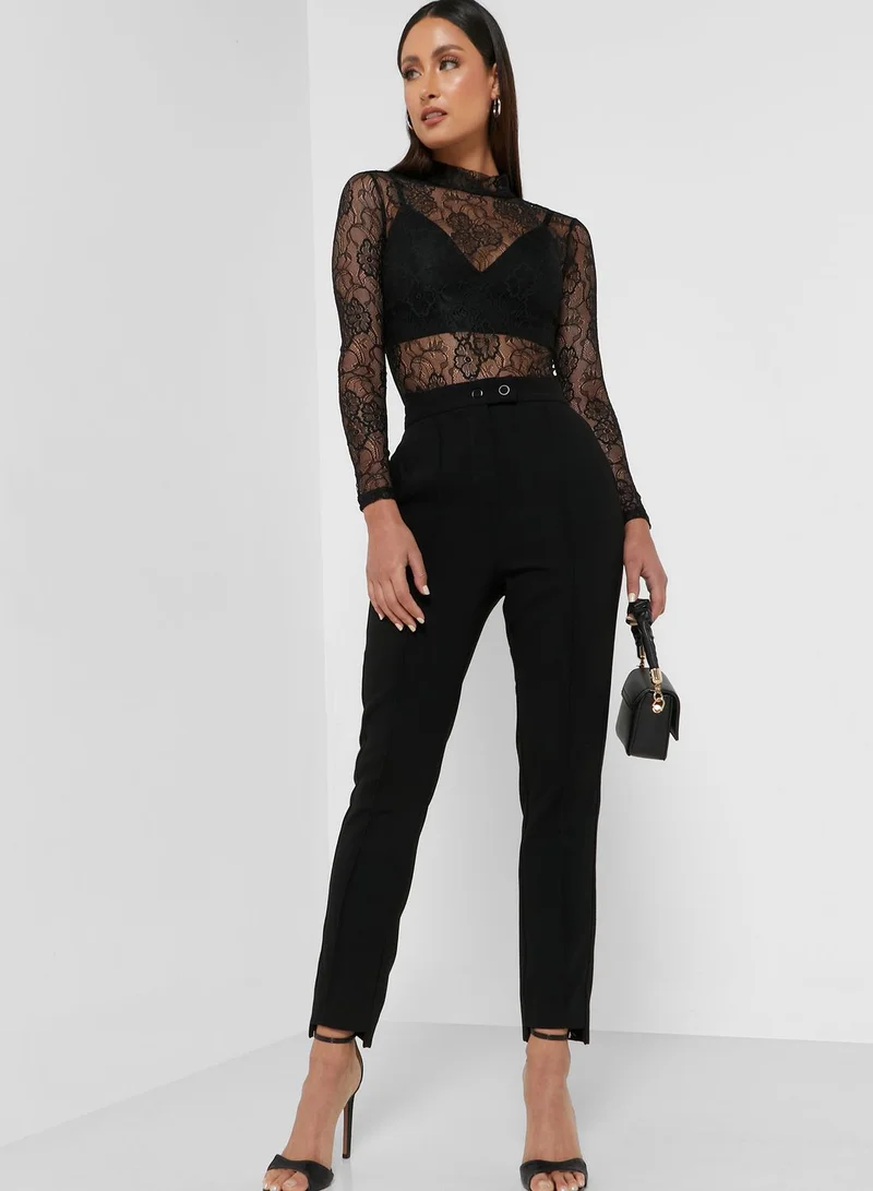 Miss Selfridge Long Sleeve Lace Funnel Neck Bodysuit