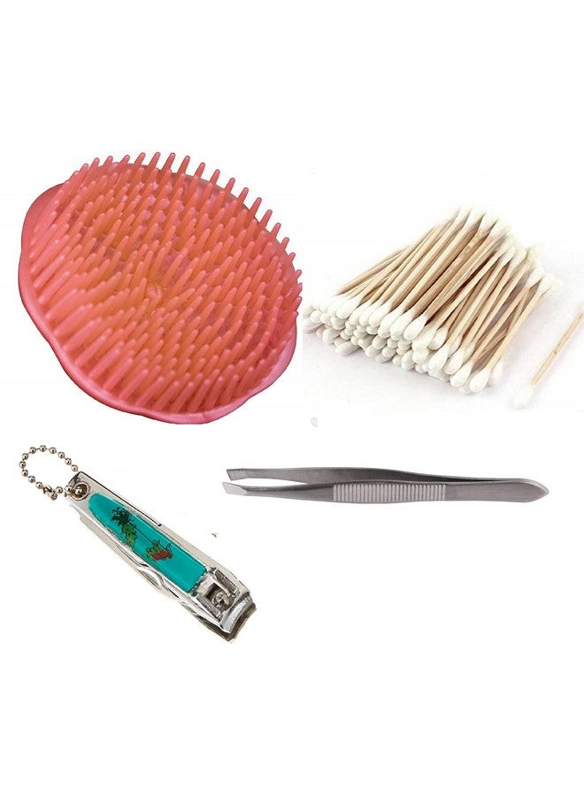 BriKSHi combo pack (round hair comb/Nail Clipper/Cotton earbuds/swabs/Steel Eyebrow Tweezers) Pack of 4 || K-3 - Image 1