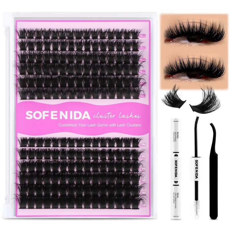 SOFENIDA Lash Clusters Kit Eyelash Clusters 100D+150D Thick Volume Cluster Eyelash Extensions D Curvature Cluster Lashes 10-18mm Wispy DIY Lash Extension Kit(100D+150D-10-18MIX Thick Kit) - Image 1