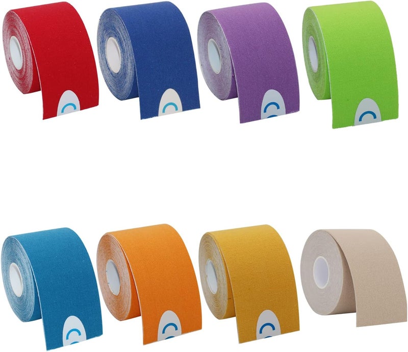 OBTANIM 8 Rolls Waterproof Breathable Kinesiology Tape, Athletic Elastic Kneepad Muscle Pain Relief Knee Taping for Gym Fitness Running Tennis Swimming (8 Colorful) - Image 1