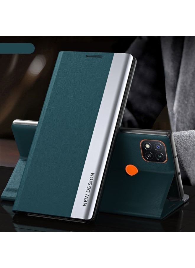 HuHa Case Cover For Xiaomi Redmi 9C Side Electroplated Magnetic Ultra-Thin Horizontal Flip Leather Case with Holder Green 
