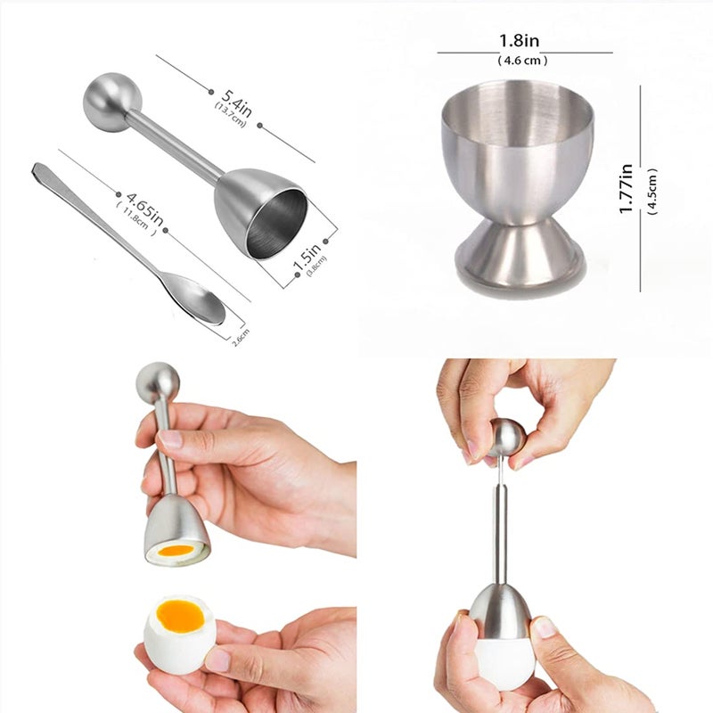 Xicennego Egg Cracker Topper Set Of 5 - Includes 2 Egg Cups  2 Spoons And 1 Cutter - Stainless Steel Easy Egg Opener - Image 4
