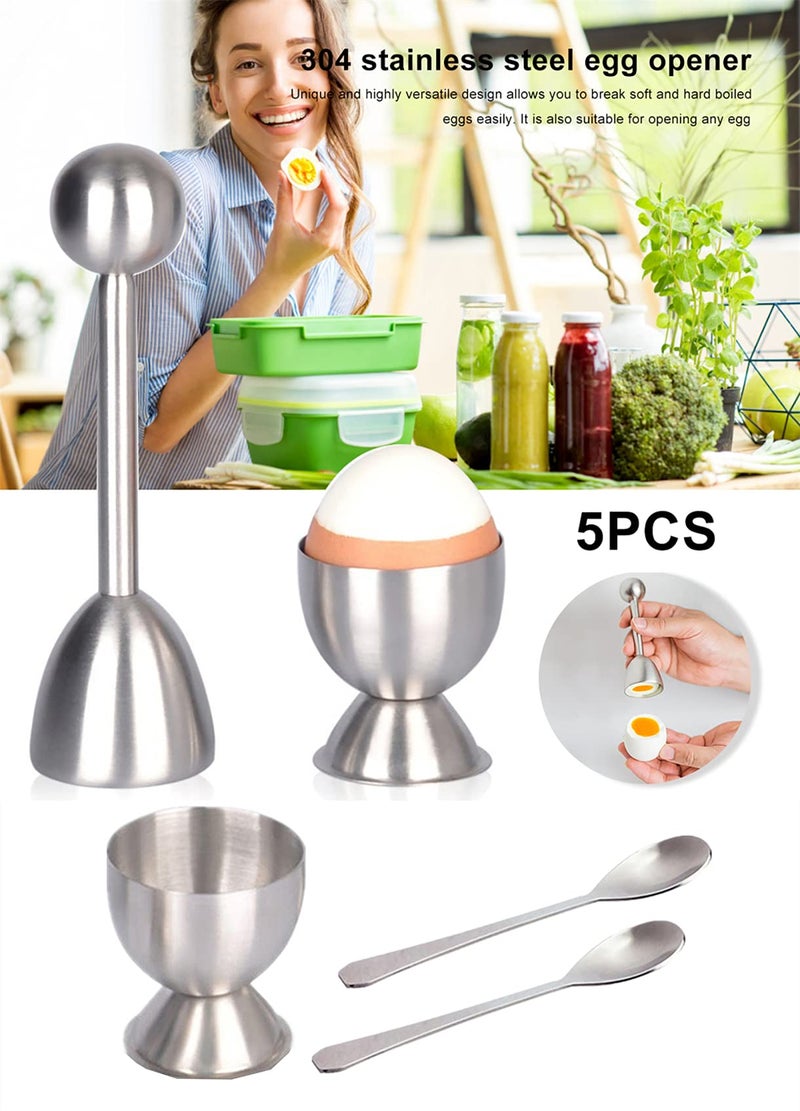 Xicennego Egg Cracker Topper Set Of 5 - Includes 2 Egg Cups  2 Spoons And 1 Cutter - Stainless Steel Easy Egg Opener - Image 3