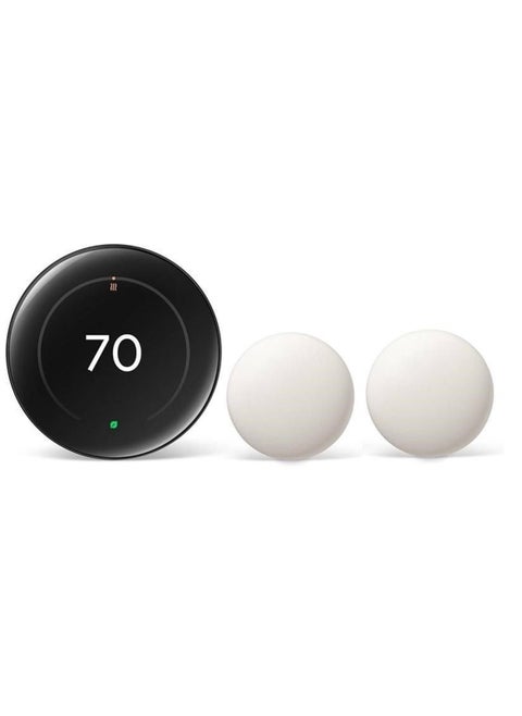 Google Nest Learning 4th Gen Thermostat With 2 Pack Google Nest Temperature Sensor 2nd Gen - Polished Obsidian - GA05557-US