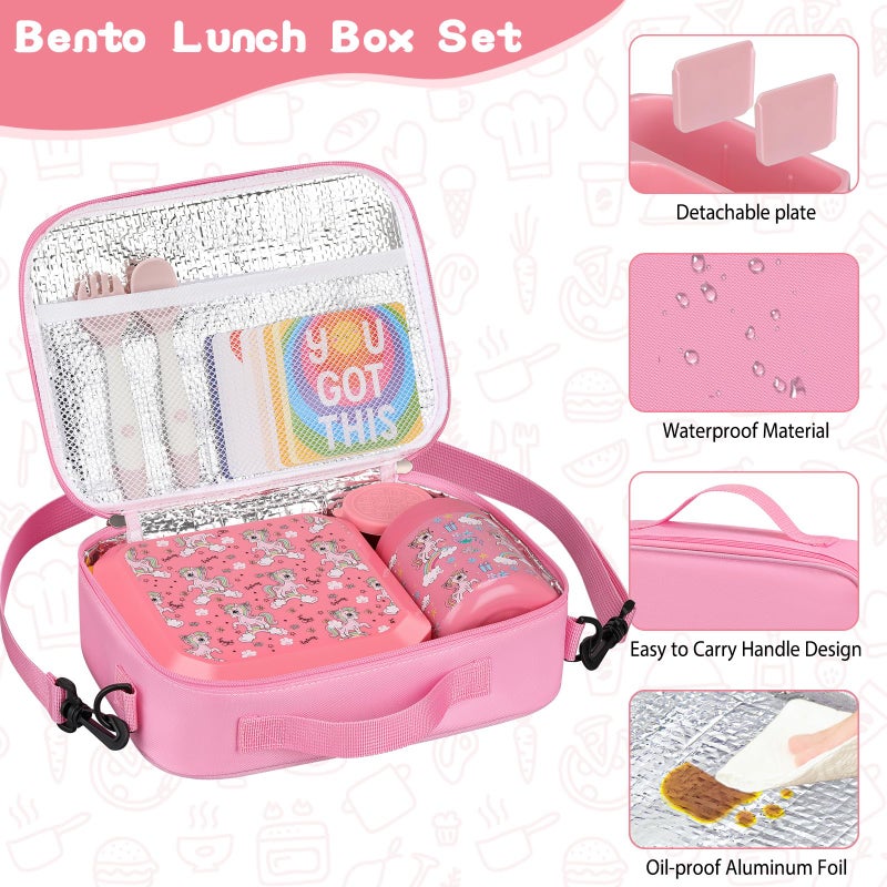 wiwens Bento Lunch Box for Kids with 12oz Soup Thermo Leak-Proof Lunch Food Container with 5 Compartment Thermo Hot Food Jar and Insulated Lunch Bag for Kid Toddler Girls Boys to School - Image 4