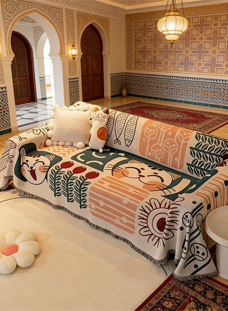 KYD 3 Seater Sofa Slipcover Reversible Knitted Couch Cover Non-Slip Washable Soft Tassel Design 180x260CM Pet Friendly for Living Room - Image 1