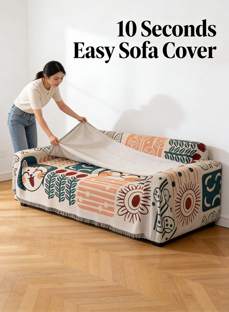 KYD 3 Seater Sofa Slipcover Reversible Knitted Couch Cover Non-Slip Washable Soft Tassel Design 180x260CM Pet Friendly for Living Room - Image 4