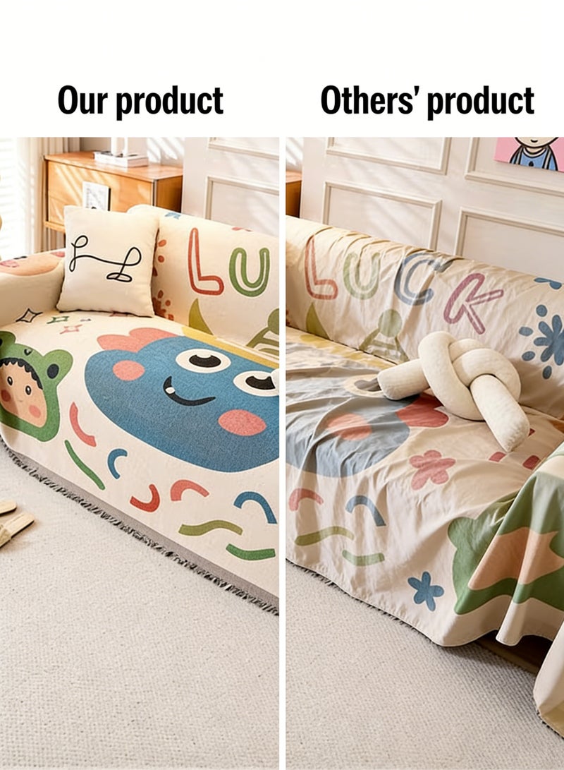 KYD 3 Seater Sofa Slipcover Reversible Knitted Couch Cover Non-Slip Washable Soft Tassel Design 180x260CM Pet Friendly for Living Room - Image 2