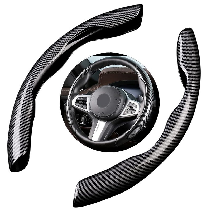 New Carbon Fiber Steering Wheel Cover for Men&Woman, Non Slip Carbon Fiber Wheel Cover, Segmented Steering Wheel Protector Universal Standard-Size 14 1/2"-15" Fit for 99% Cars-Black…