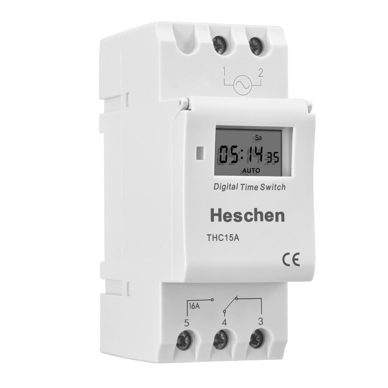 Heschen Digital LCD Power Weekly Programmable Timer Relay Switch THC15A AC220240V 16Amp SPST 35mm DIN Rail